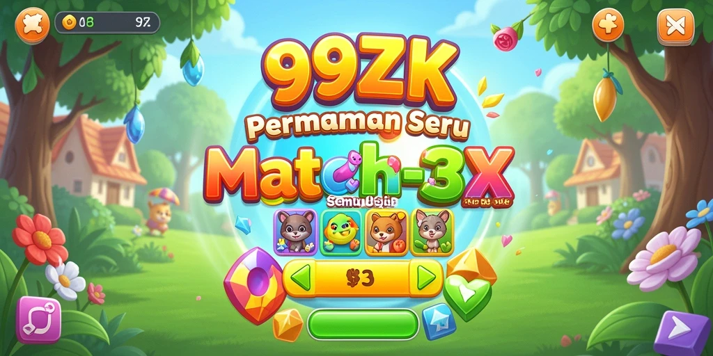 Screenshot 99ZK menampilkan momen seru dari gameplay Match-3.