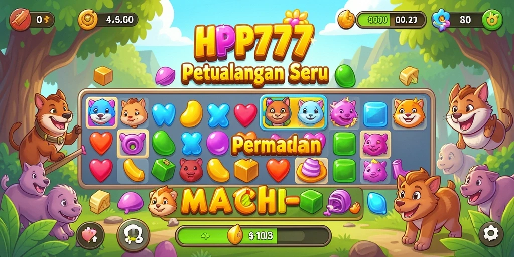 Screenshot utama menunjukkan gameplay seru dan penuh warna dalam Match-3.