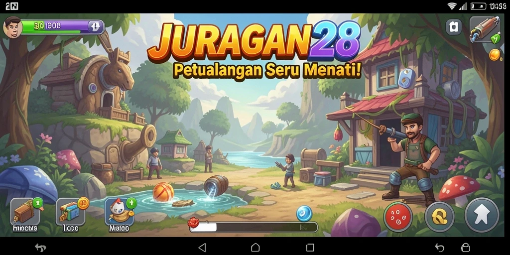 Screenshot utama JURAGAN28 menampilkan aksi seru dalam gameplay Adventure.
