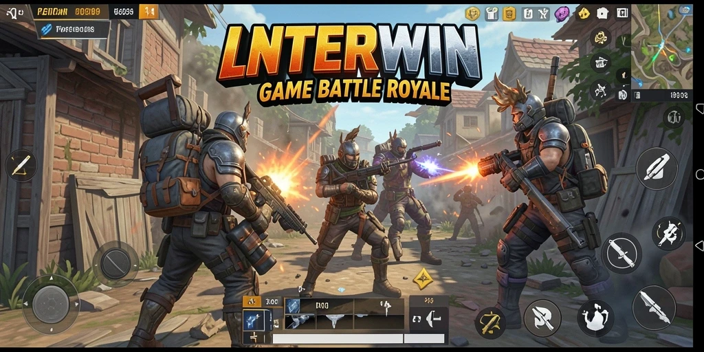 Tampilan layar gameplay mendebarkan LNTERWIN dalam pertempuran Battle Royale.
