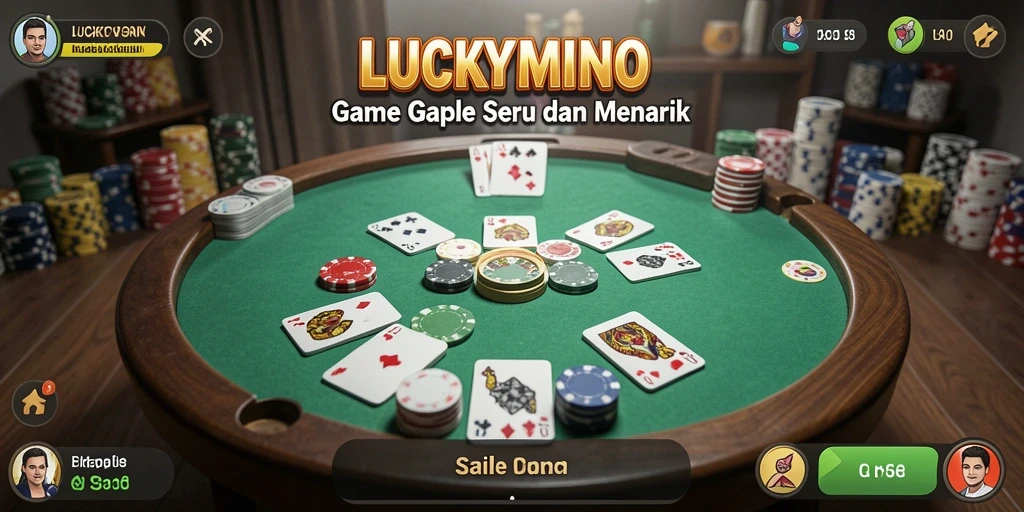 Screenshot utama LUCKYMINO menampilkan gameplay Gaple yang seru.