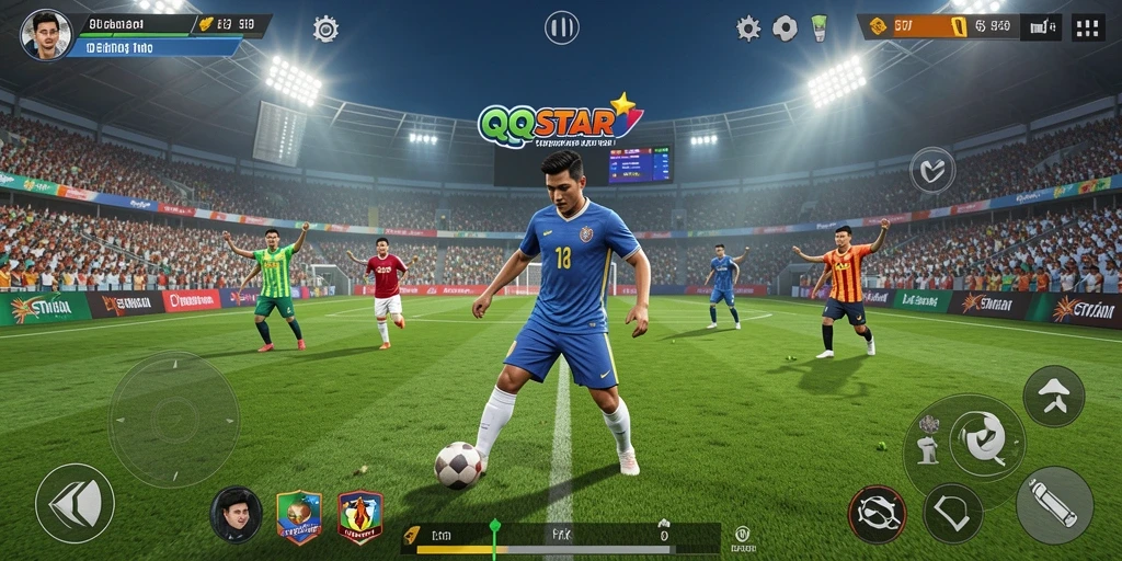 Screenshot menunjukkan aksi seru dalam pertandingan olahraga di QQSTAR.