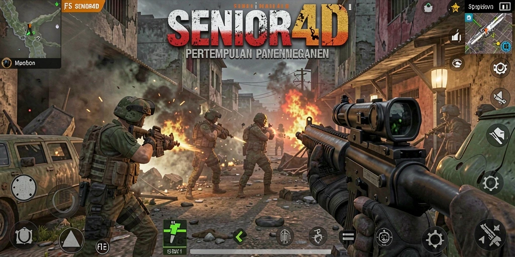Tampilan menegangkan dari gameplay SENIOR4D di medan pertempuran.
