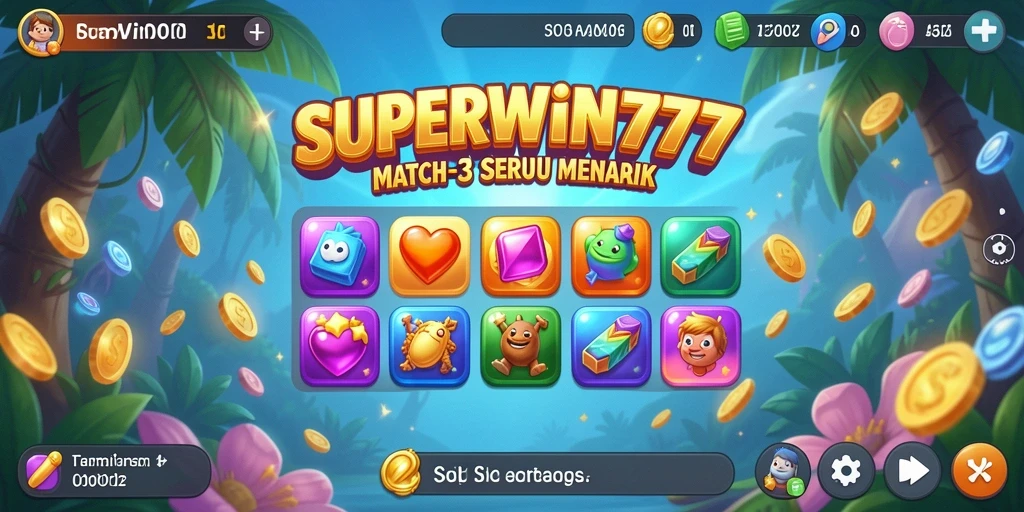 Tampilan gameplay SUPERWIN777 dengan momen mencocokkan permata yang seru.